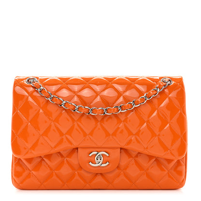 Chanel Patent Quilted Jumbo Double Flap Orange 1 of 10