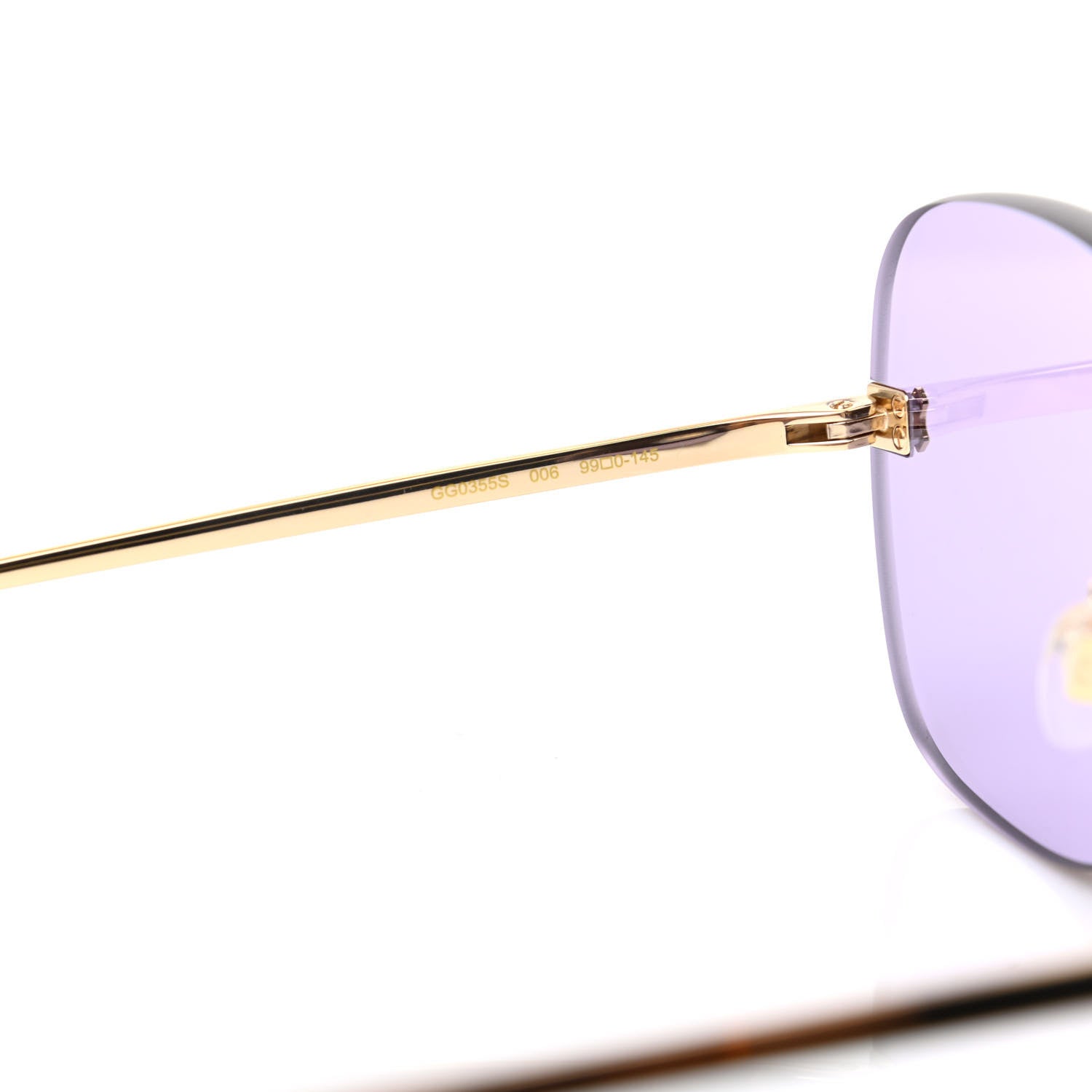 Gucci Acetate Metal Rimless Sunglasses GG0355S Gold Purple 6 of 8