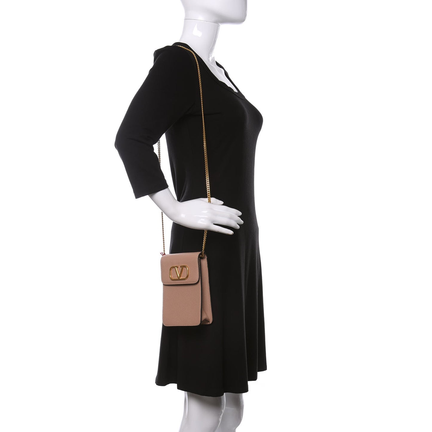 Grained Calfskin Vlogo Crossbody Pouch Rose Cannelle