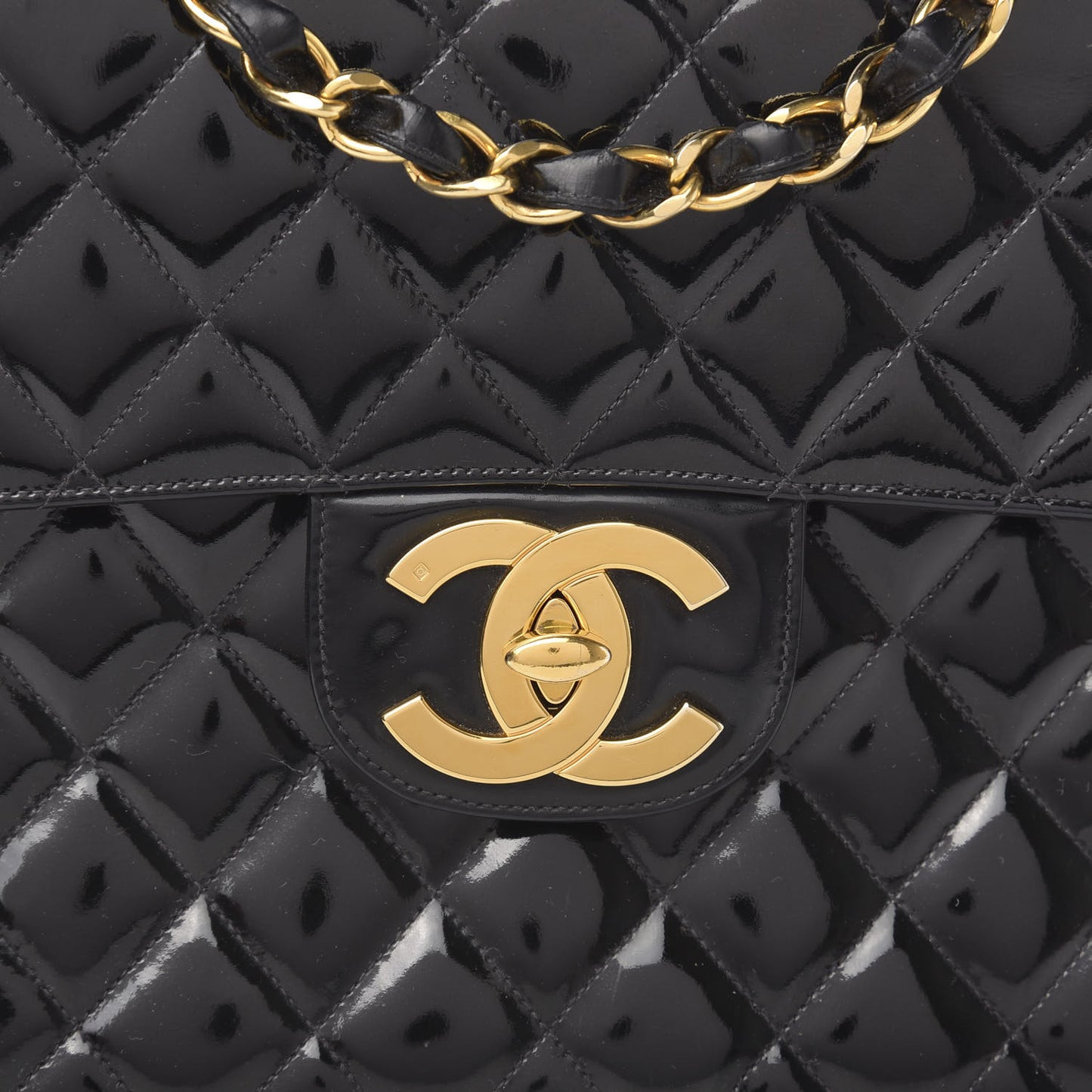 Patent Quilted XL Jumbo Single Flap Black