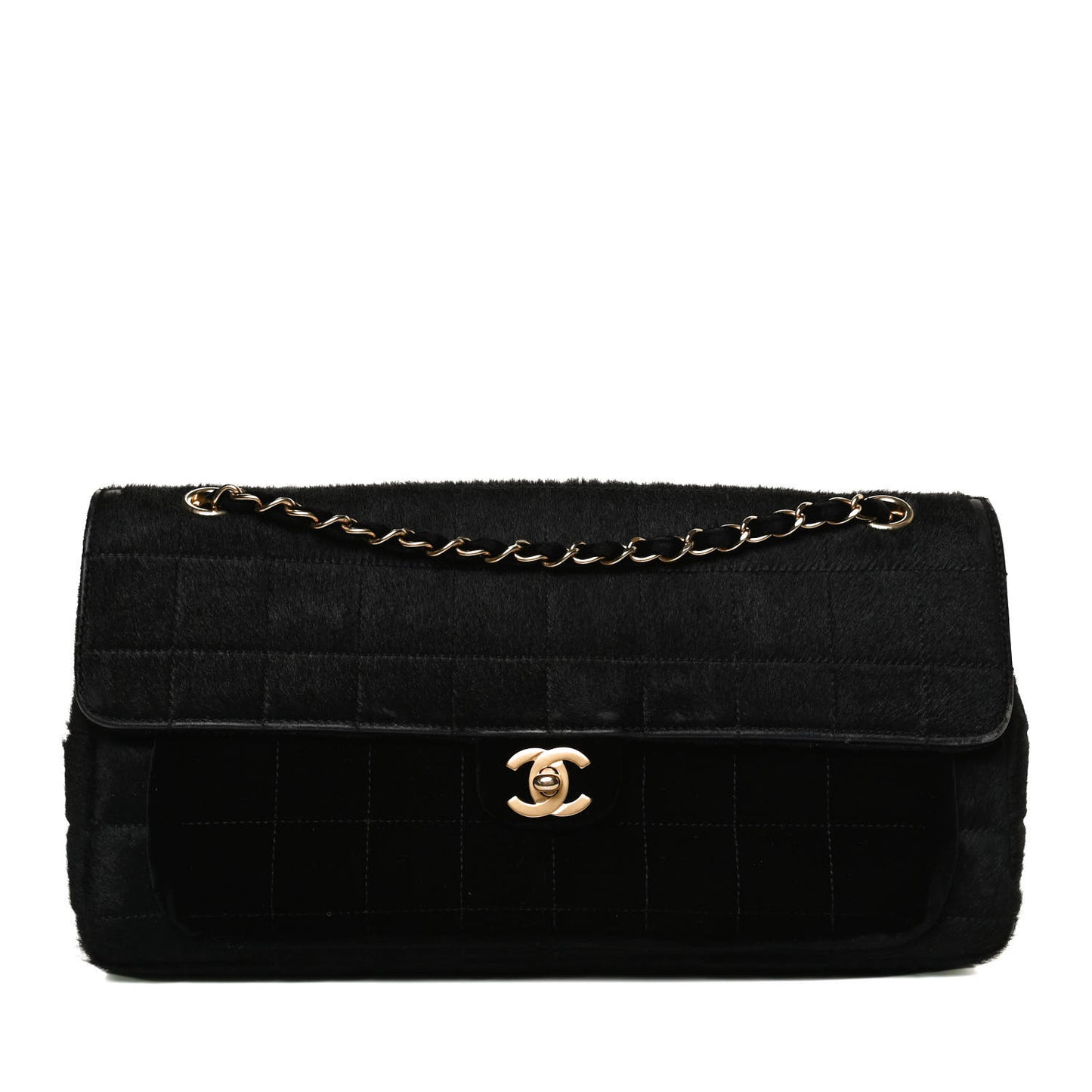 Pony Hair Velvet Chocolate Bar Flap Black