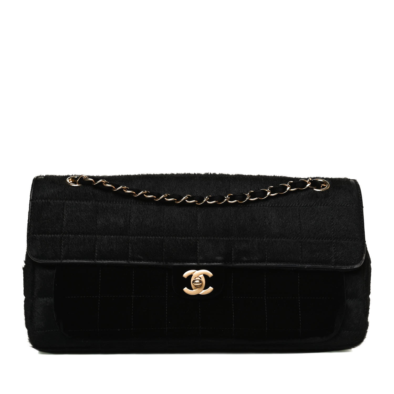 Chanel Pony Hair Velvet Chocolate Bar Flap Black 1 of 10