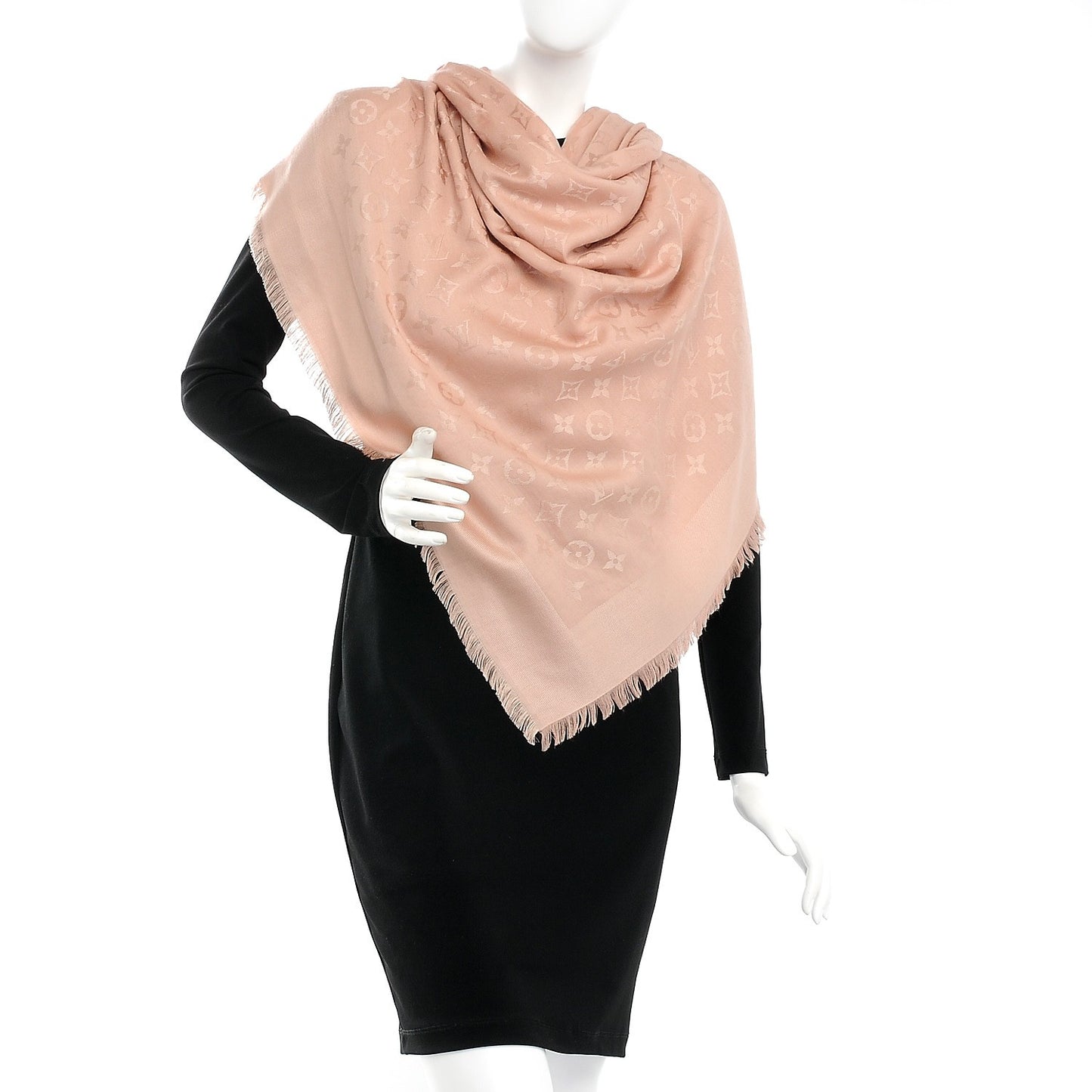 Silk Wool Monogram Shine Shawl Rose