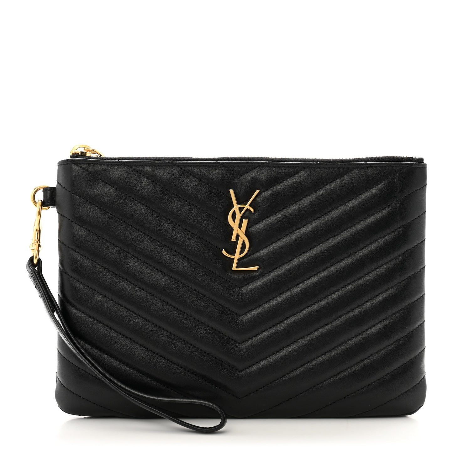 Calfskin Matelasse Chevron Monogram A5 Wristlet Black