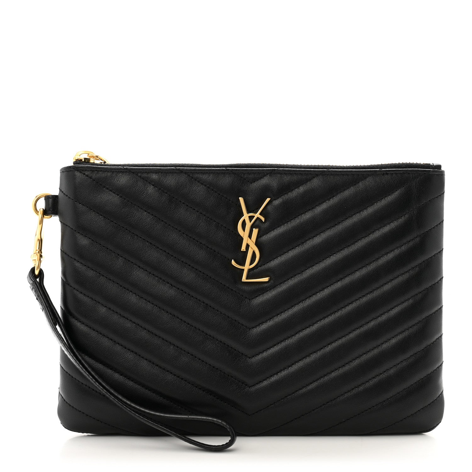 Saint Laurent Calfskin Matelasse Chevron Monogram A5 Wristlet Black 1 of 9