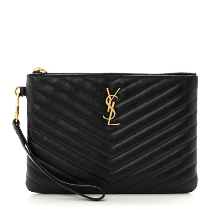 Saint Laurent Calfskin Matelasse Chevron Monogram A5 Wristlet Black 1 of 9