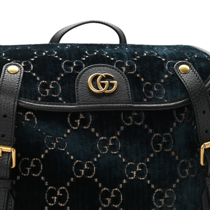 Gucci Velvet GG Monogram Textured Calfskin Web Small Double Buckle Backpack Blue Beige Black 8 of 11