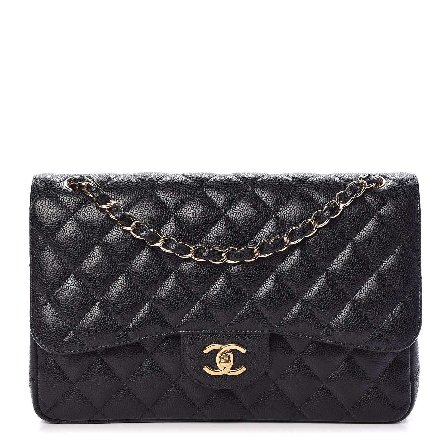 Caviar Quilted Jumbo Double Flap Black