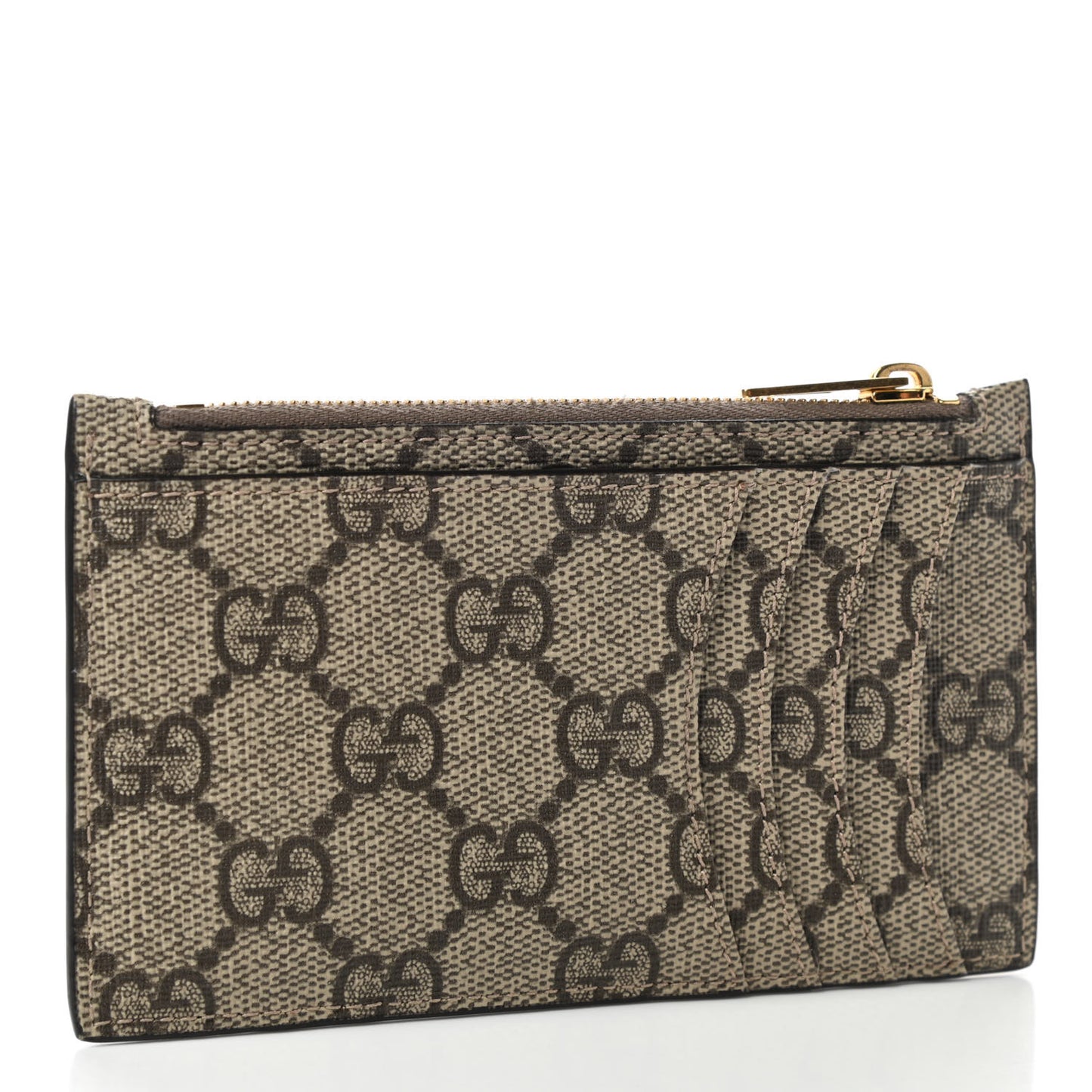 X BALENCIAGA GG Supreme Monogram Zip Card Case Beige Ebony