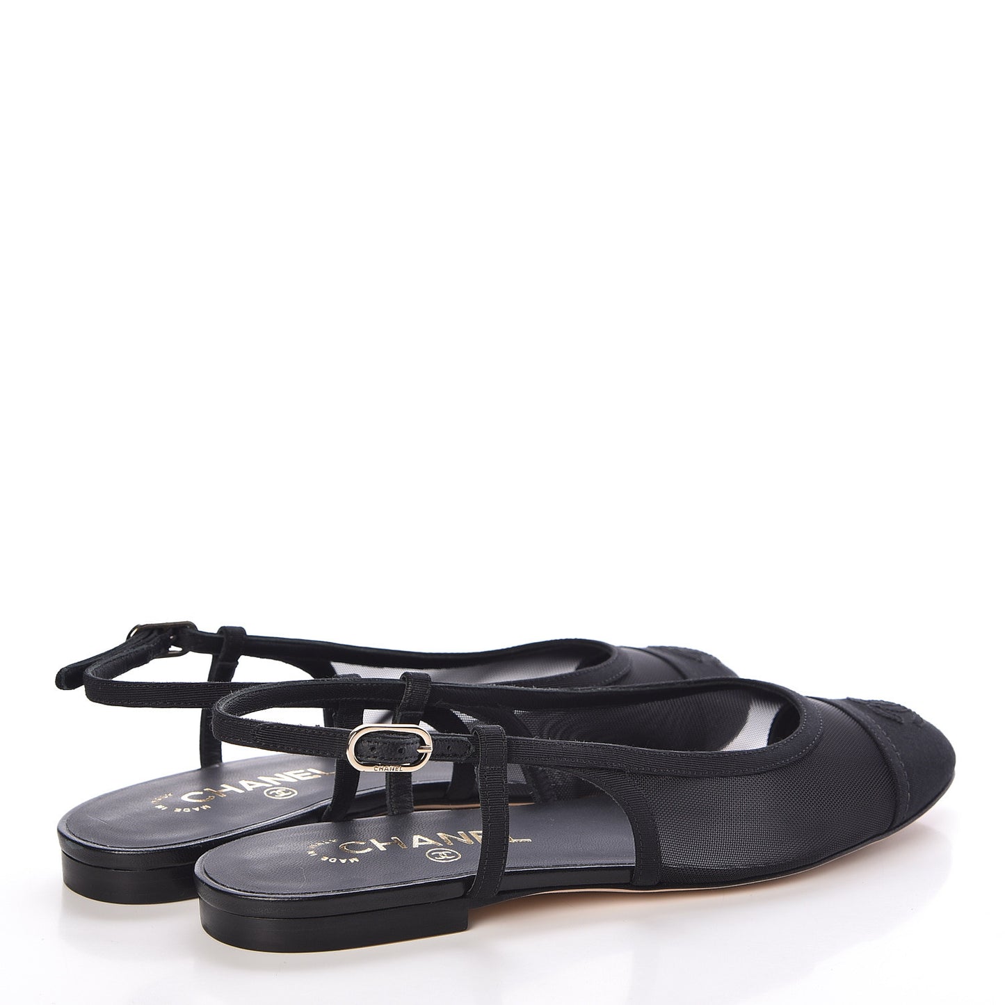 Mesh Grosgrain Cap Toe CC Slingback Sandals 38 Black