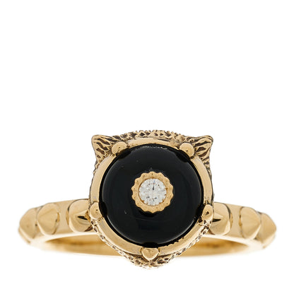 Gucci 18K Yellow Gold Onyx Diamond Le Marche Des Merveilles Feline Ring 49 4.75 1 of 7