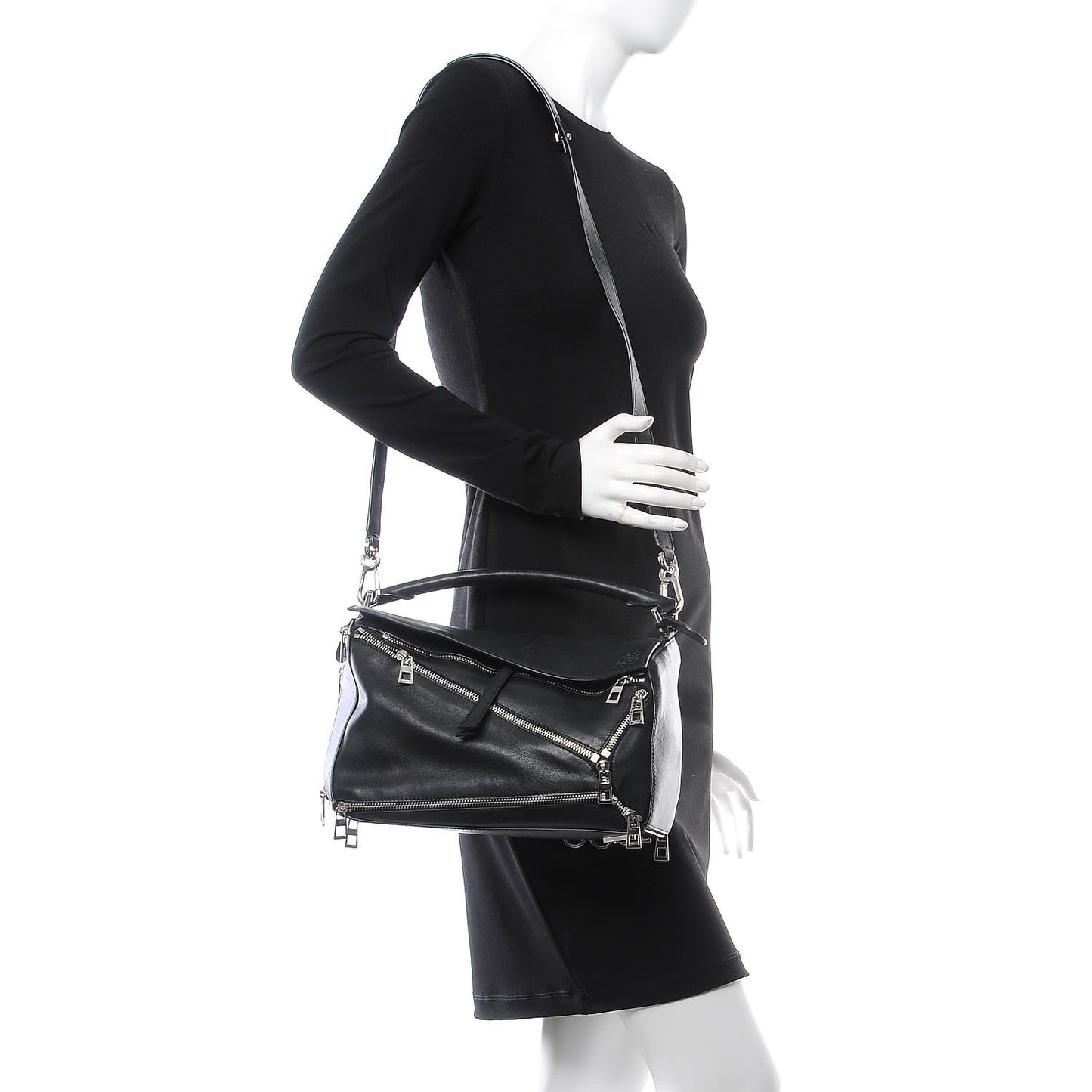 Calfskin Zipper Puzzle Bag Black