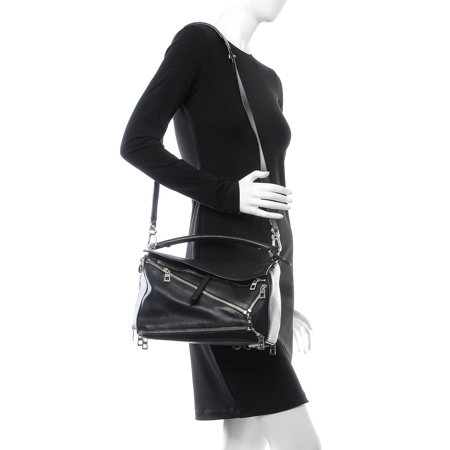 Loewe Calfskin Zipper Puzzle Bag Black 2 of 8