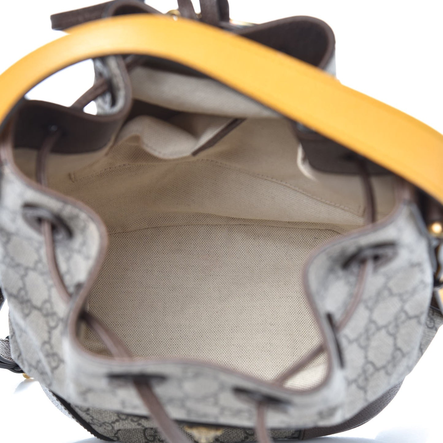 GG Supreme Monogram Neo Vintage Drawstring Bucket Backpack Beige New Acero Crop