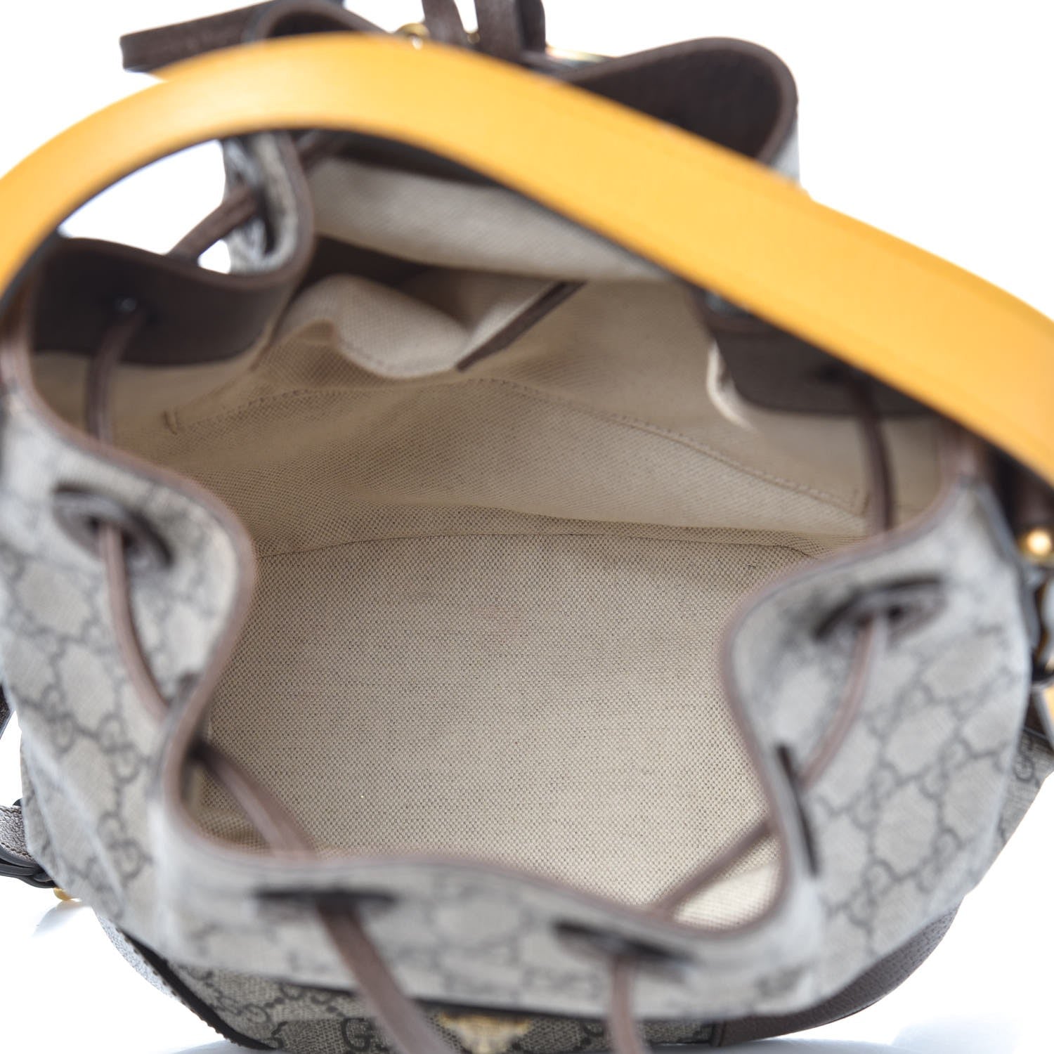 Gucci GG Supreme Monogram Neo Vintage Drawstring Bucket Backpack Beige New Acero Crop 6 of 10