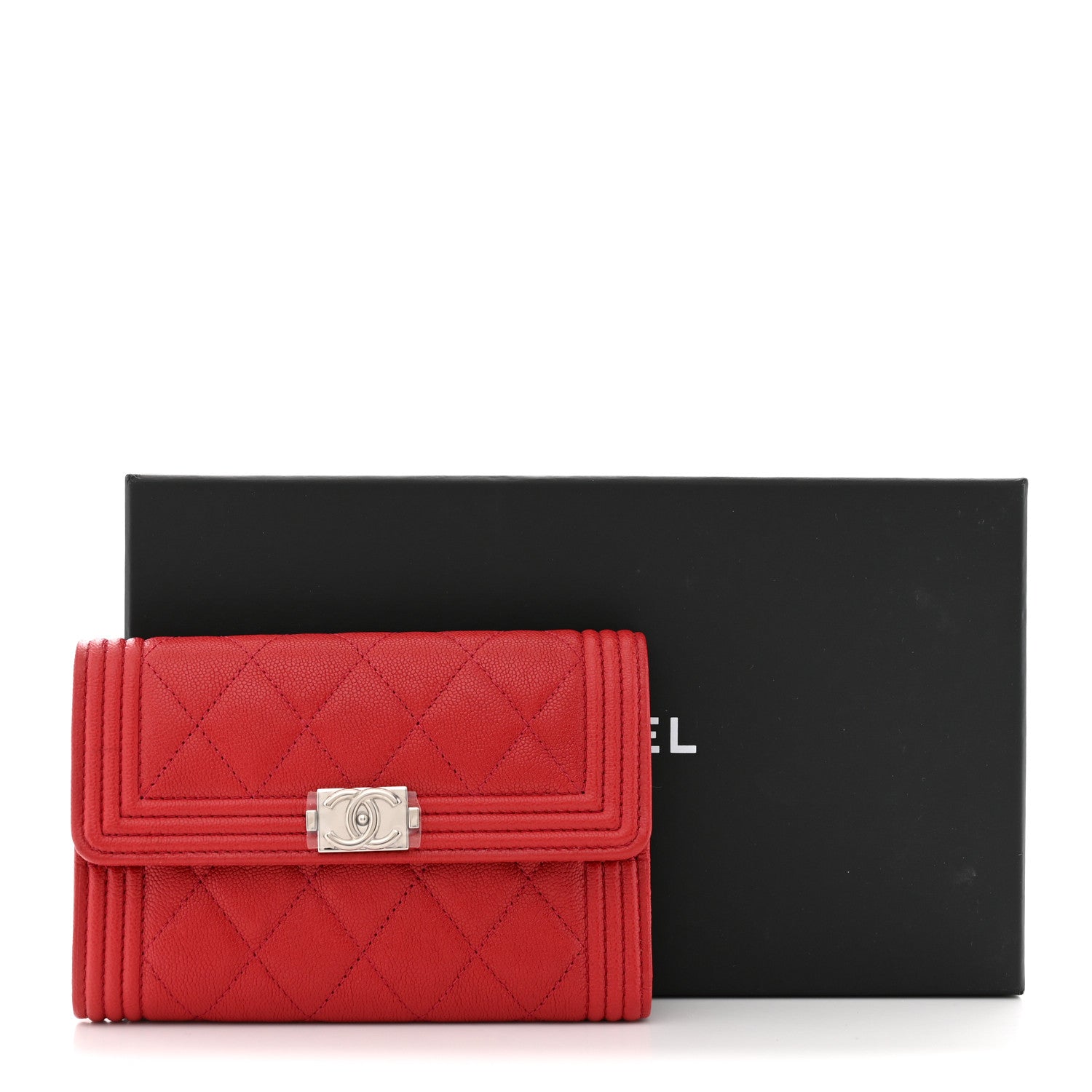 Chanel Caviar Quilted Medium Boy Flap Wallet Red 8 of 8