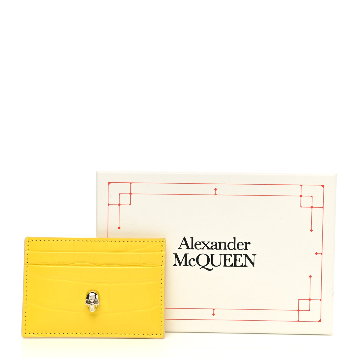 Calfskin Crocodile Embossed Skull Card Holder Pop Yellow