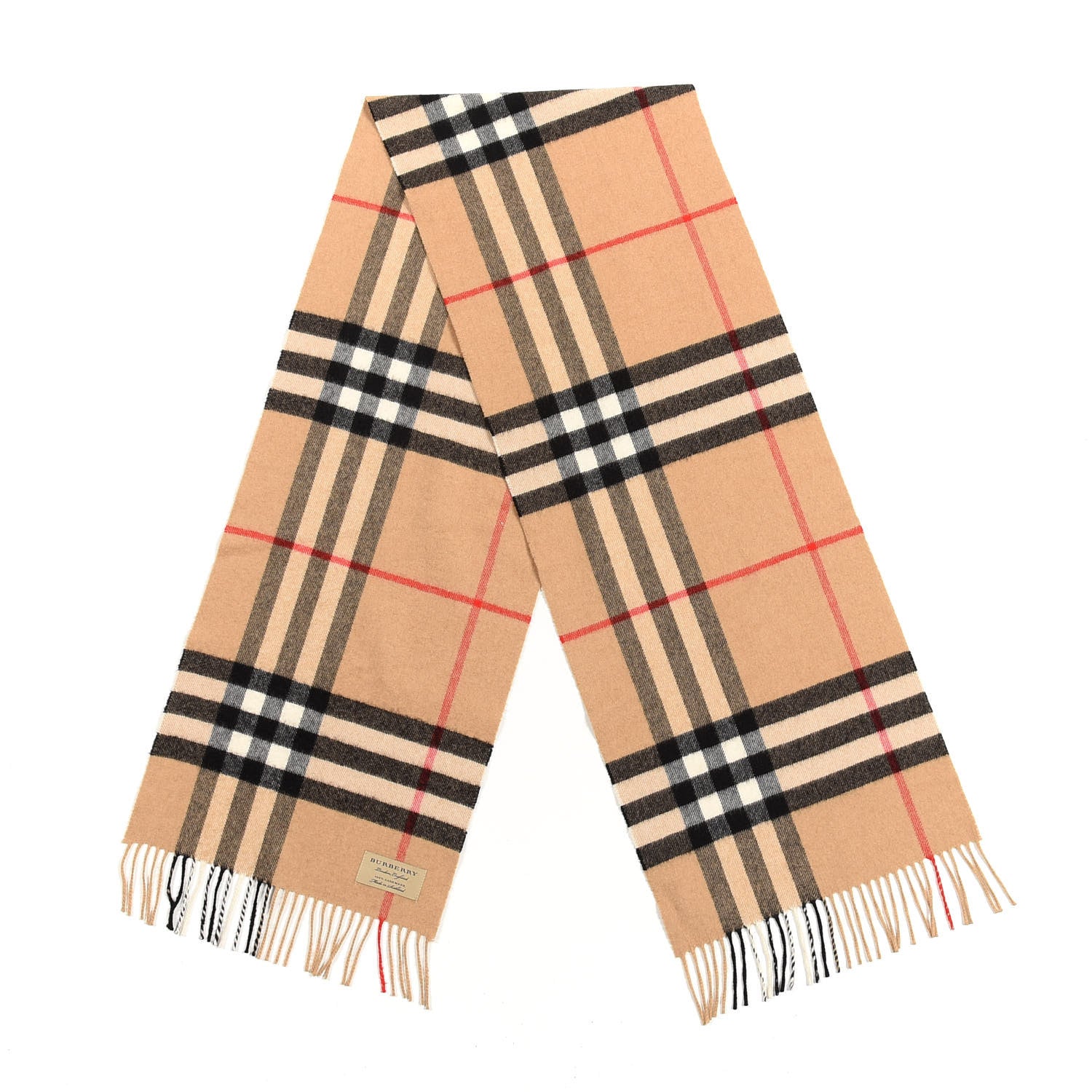 Burberry Cashmere Classic Check Fringe Scarf Camel 2 of 4