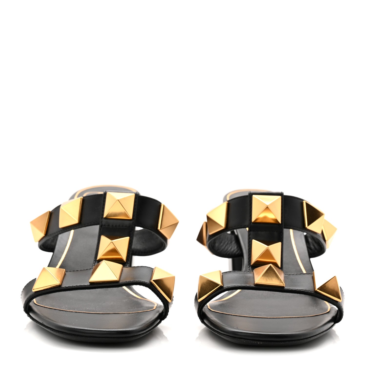 Valentino Garavani Calfskin Roman Stud 60mm Slide Sandals 37.5 Black 3 of 9