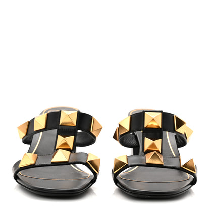 Valentino Garavani Calfskin Roman Stud 60mm Slide Sandals 37.5 Black 3 of 9