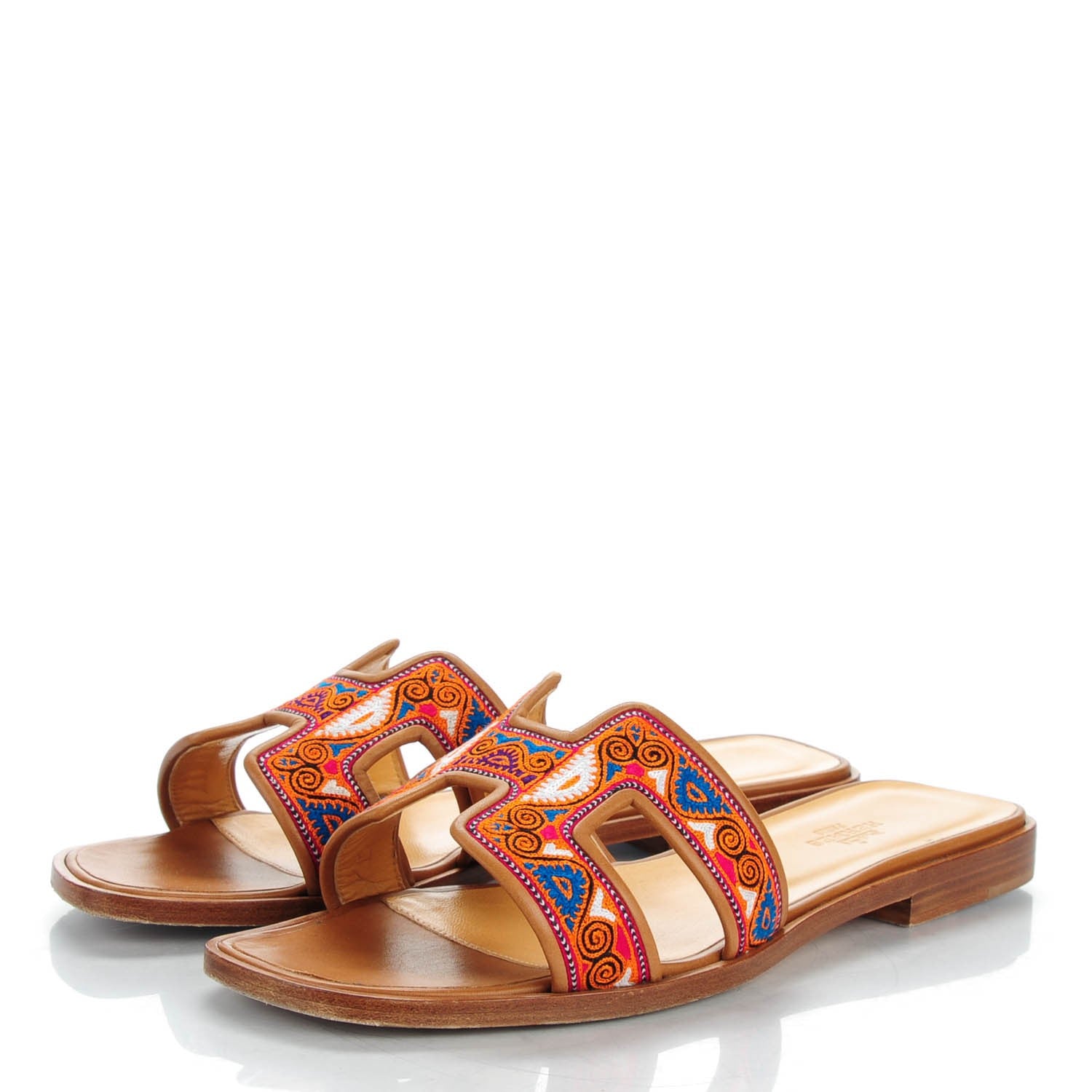 Hermes Calfskin Embroidered Oran Year of India Sandals 38 3 of 8