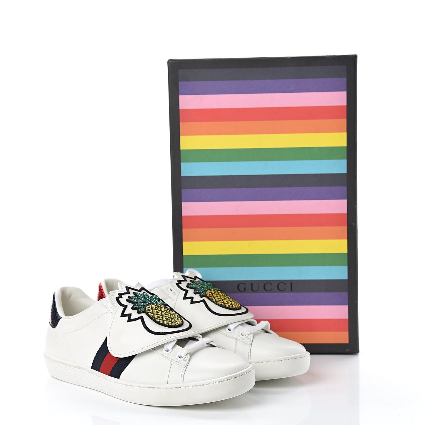 Calfskin Ayers Crystal Web Pineapple Embroidered Womens New Ace Sneakers 36 White