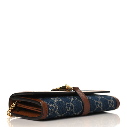 Gucci New Denim GG Monogram Jackie 1961 Chain Wallet Blue Tea Cuir 4 of 9