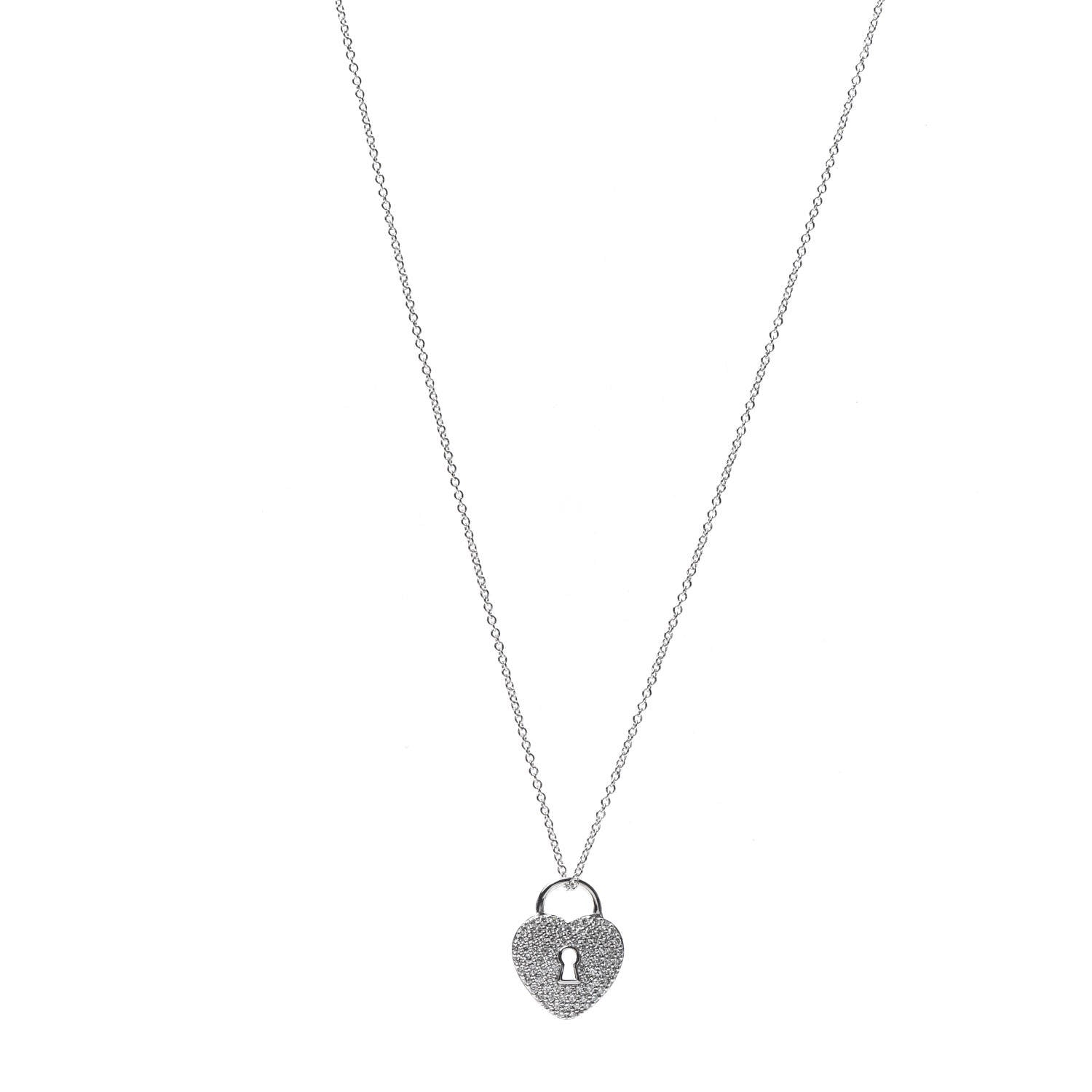Tiffany Platinum Diamond Small Heart Lock Pendant Necklace 1 of 7