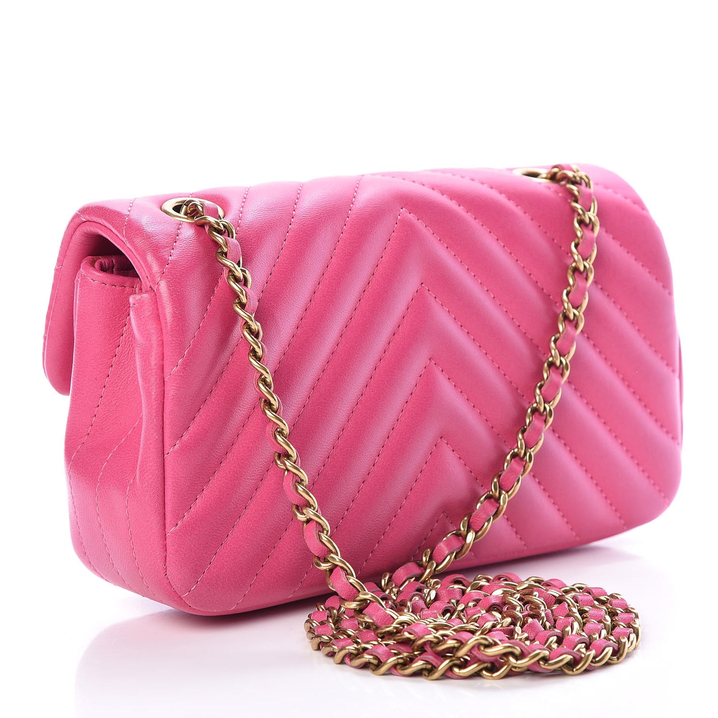 Lambskin Chevron Quilted Extra Mini Rectangular Flap Dark Pink
