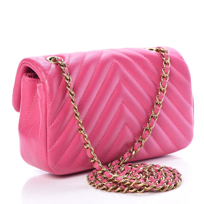 Chanel Lambskin Chevron Quilted Extra Mini Rectangular Flap Dark Pink 3 of 16