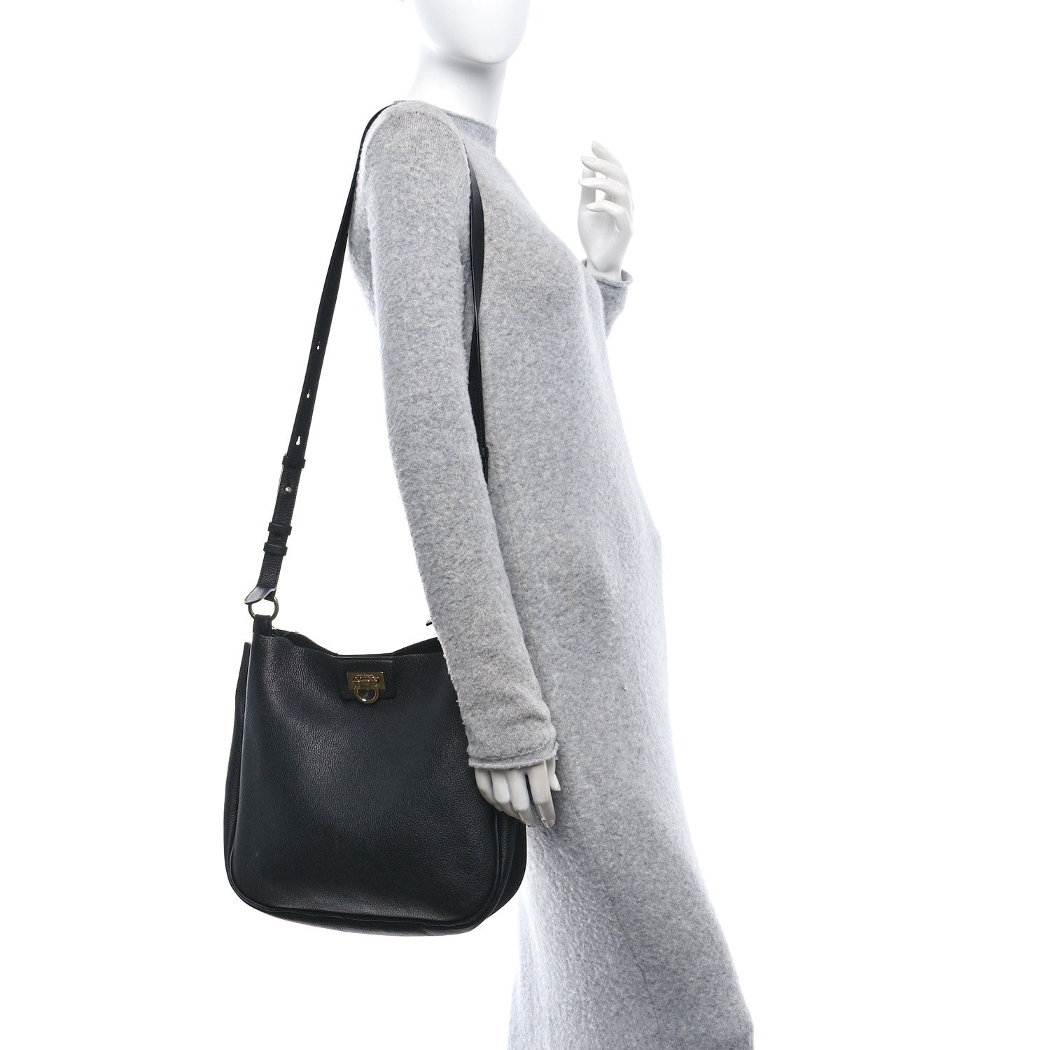 Salvatore Ferragamo Calfskin Reverse Hobo Black 2 of 10