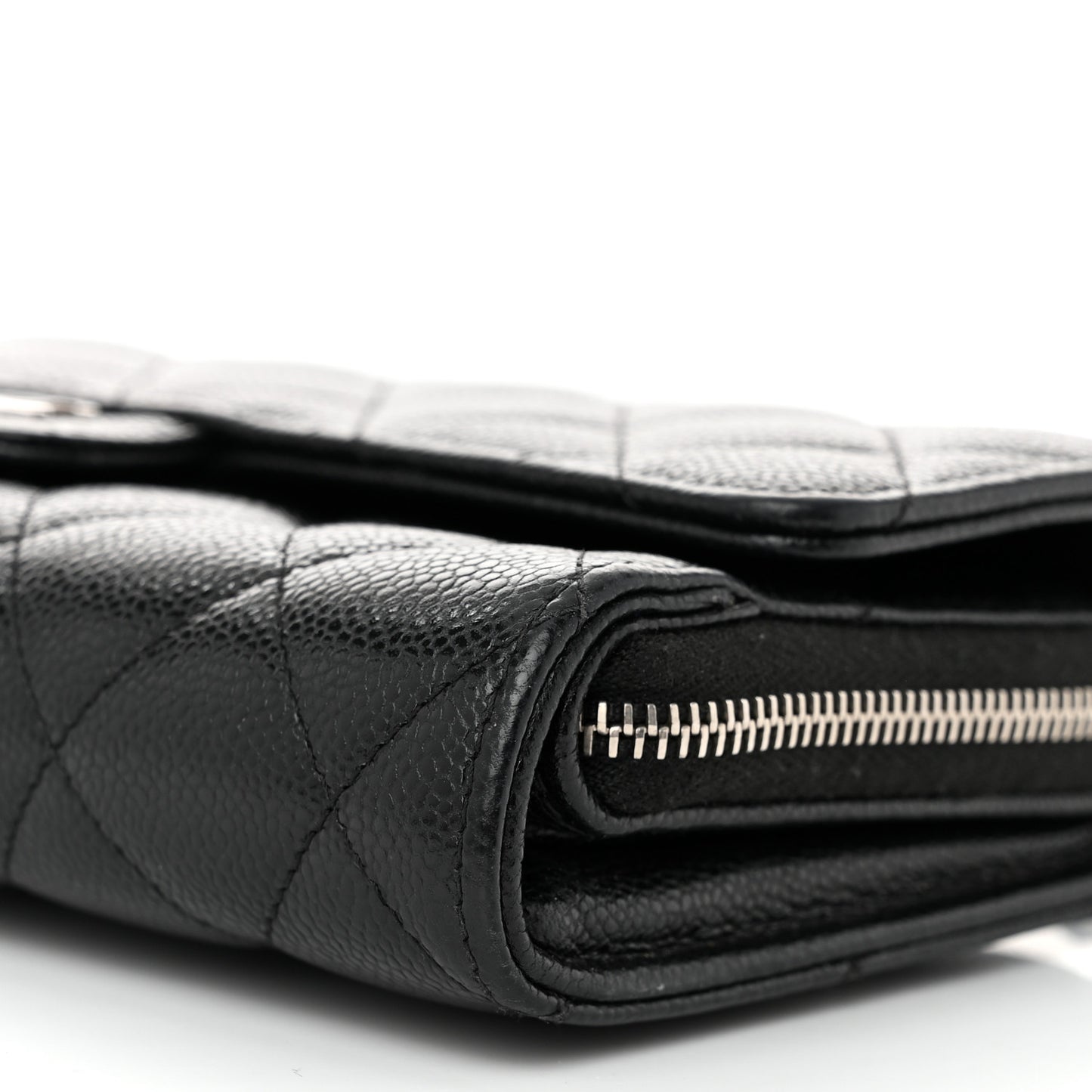 Caviar Quilted Phone Holder Wallet on Removable Chain Black