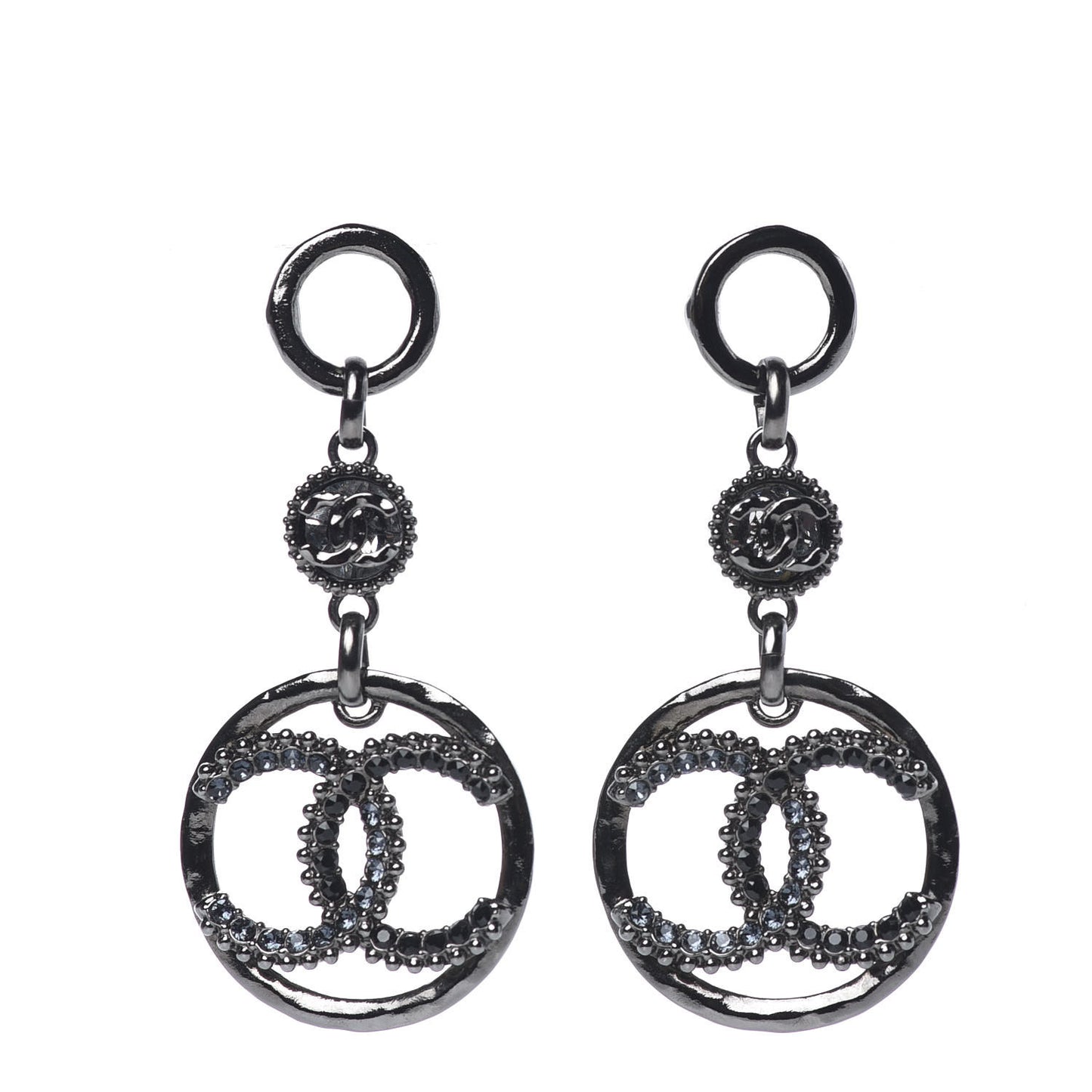 Crystal CC Hoop Drop Earrings Ruthenium