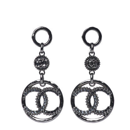 Chanel Crystal CC Hoop Drop Earrings Ruthenium 1 of 5
