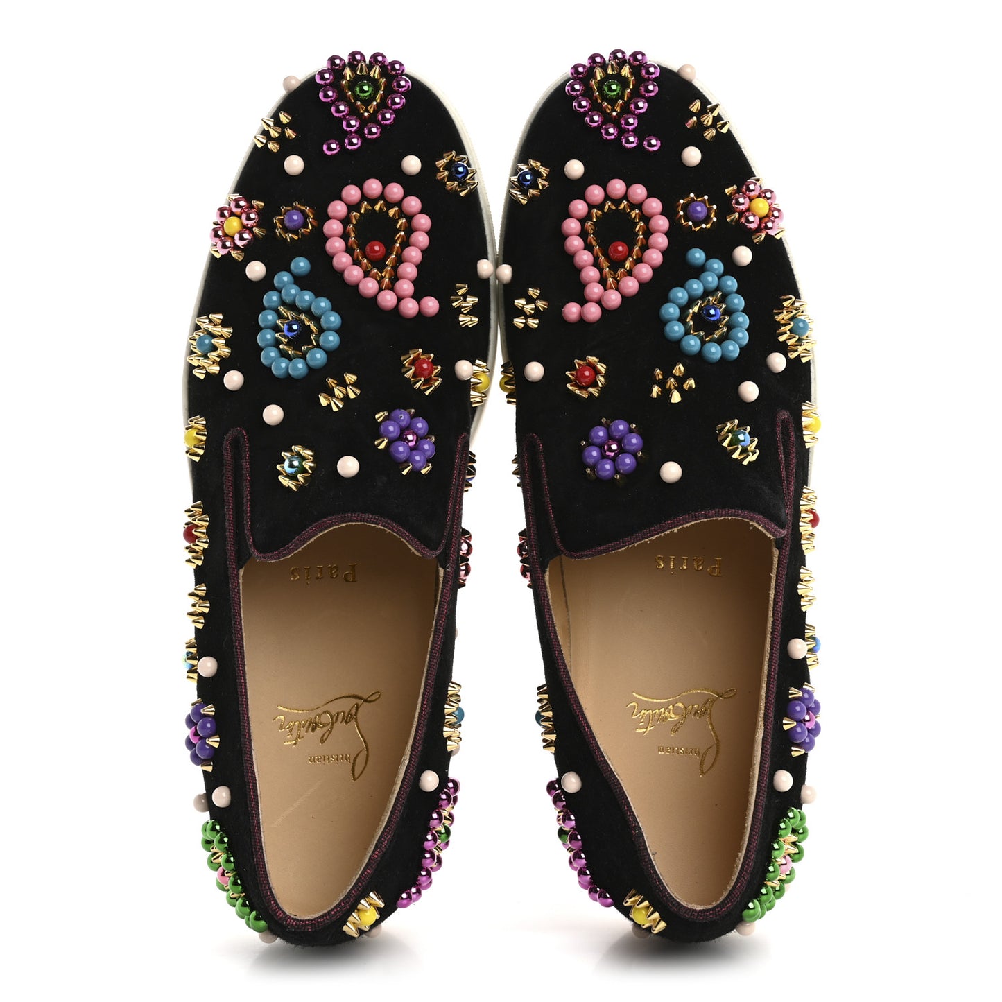 Veau Velours Beaded Candy Boat Flats 39 Black