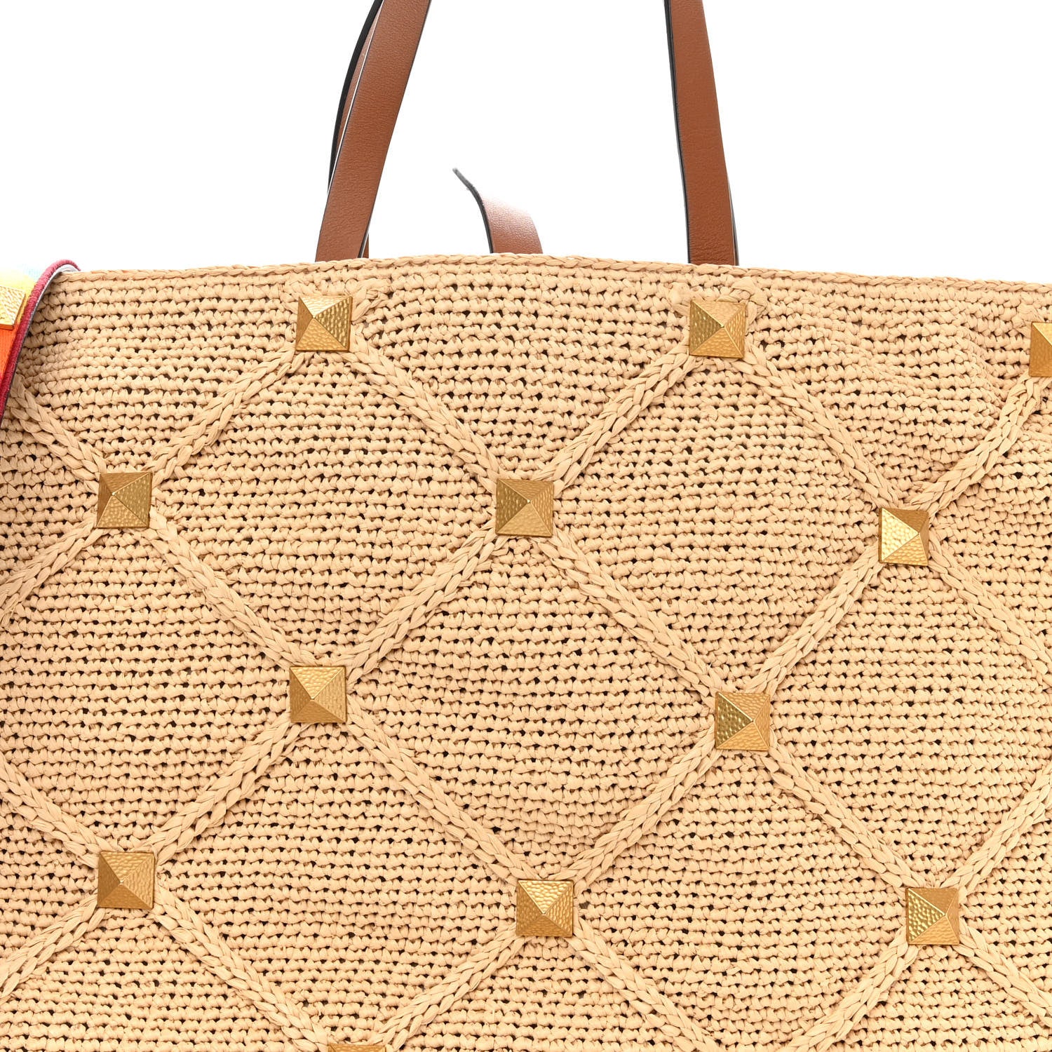 Valentino Garavani Raffia Calfskin Large Roman Stud Tote Naturale 7 of 9