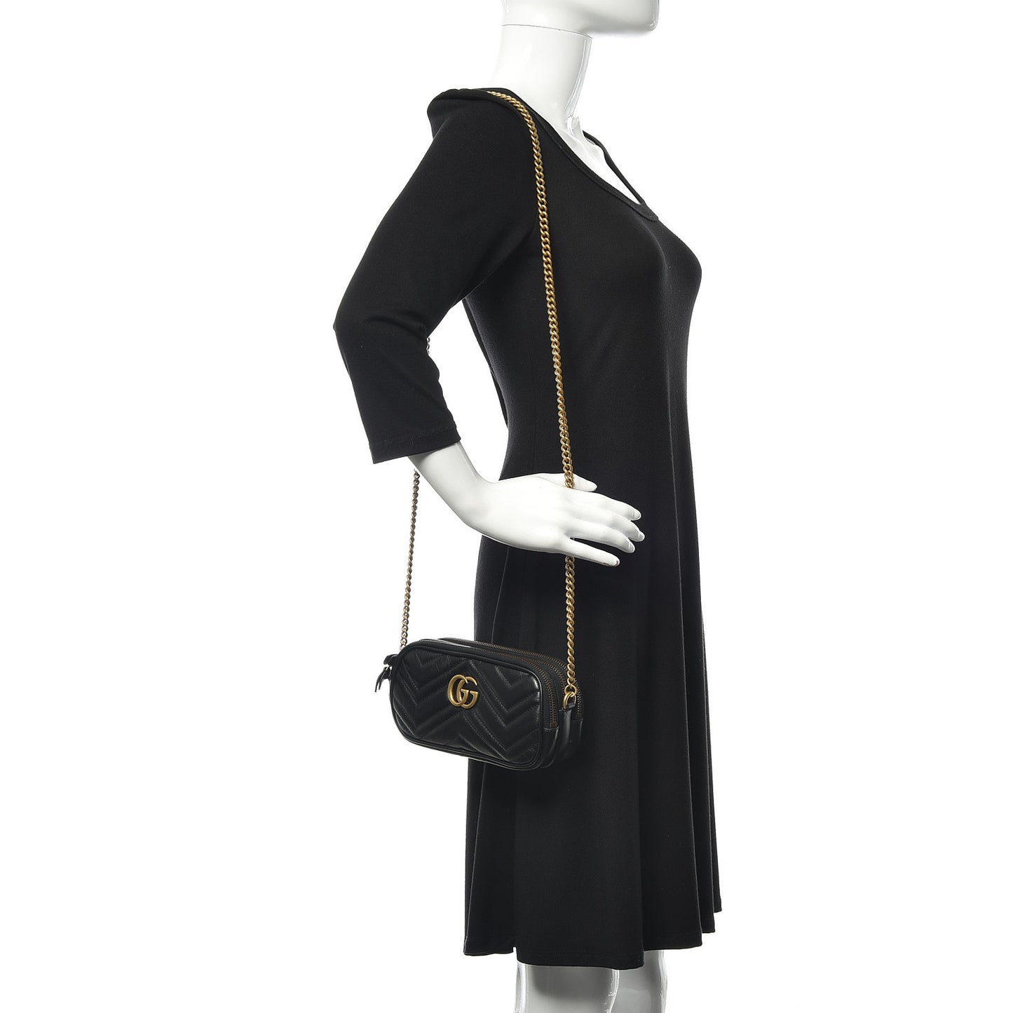 Calfskin Matelasse Mini GG Marmont Chain Crossbody Bag Black