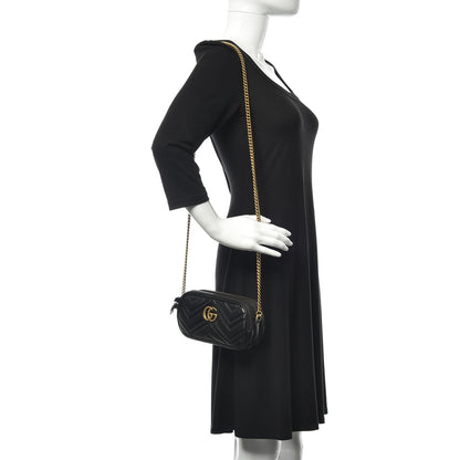 Gucci Calfskin Matelasse Mini GG Marmont Chain Crossbody Bag Black 2 of 12