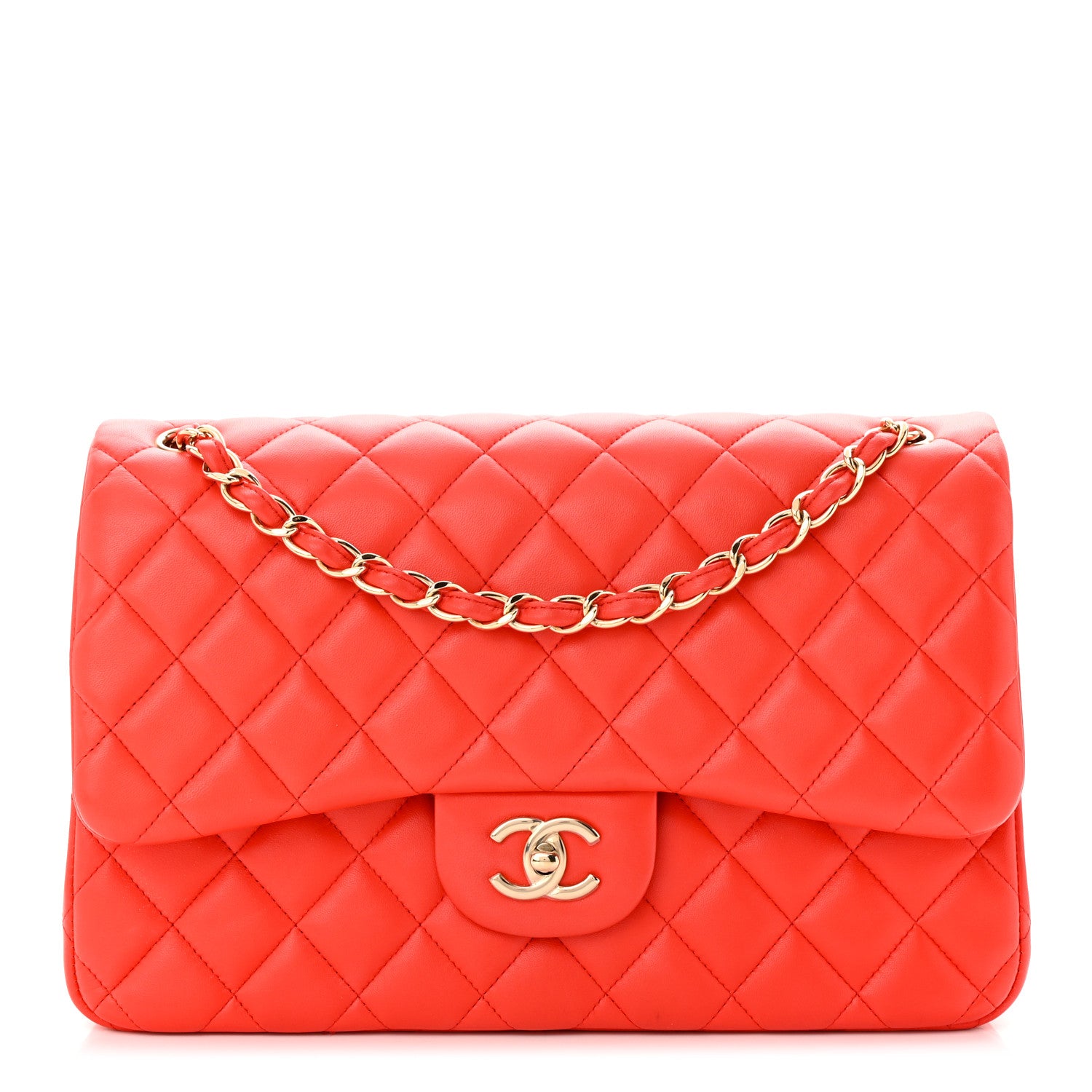 Chanel Lambskin Quilted Jumbo Double Flap Red 1 of 13