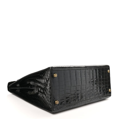 Hermes Shiny Porosus Crocodile Kelly Sellier 32 Black 4 of 10