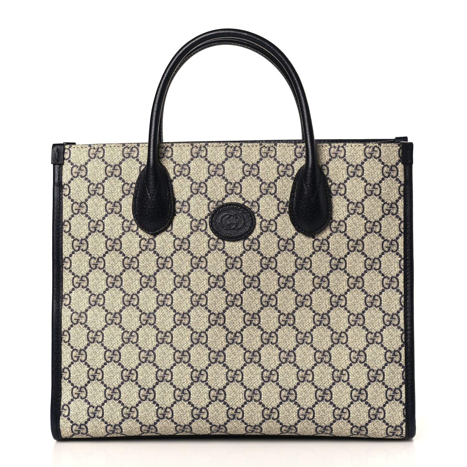 Gucci GG Supreme Monogram Textured Dollar Calfskin Small Retro Interlocking G Tote Bag Beige Blue 1 of 9