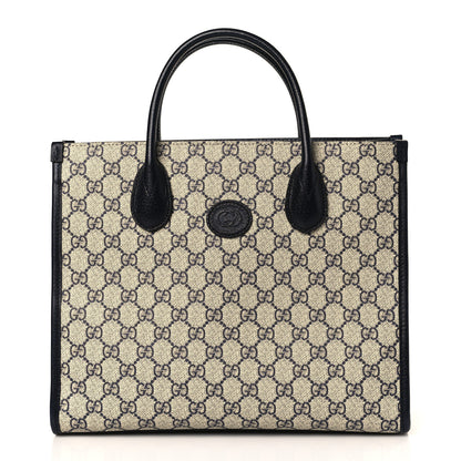 Gucci GG Supreme Monogram Textured Dollar Calfskin Small Retro Interlocking G Tote Bag Beige Blue 1 of 9