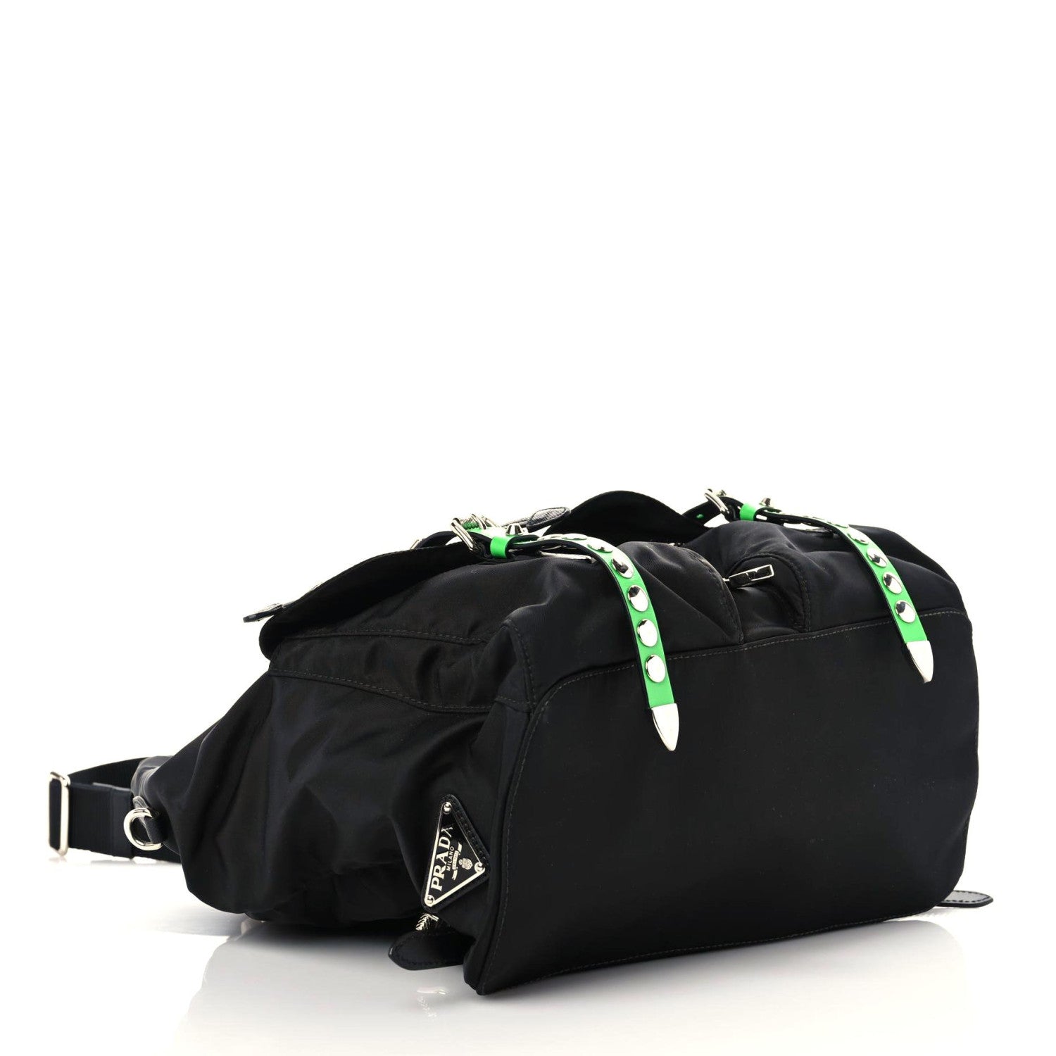 Prada Nylon New Vela Studded Backpack Black Green 4 of 8