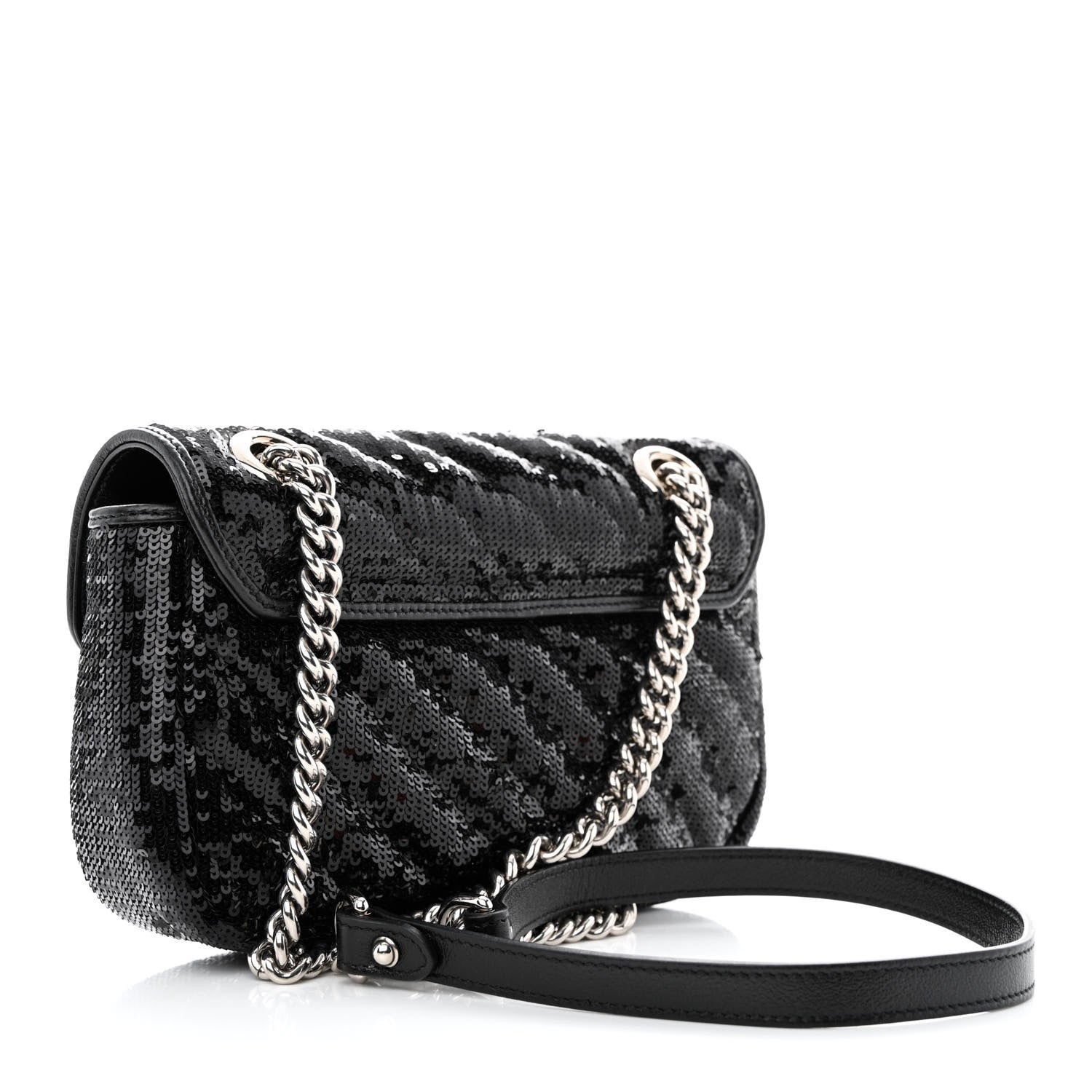 Gucci Sequin Matelasse Diagonal Mini GG Marmont Shoulder Bag Black 3 of 10