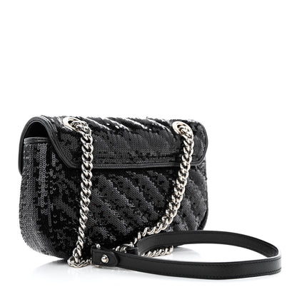 Gucci Sequin Matelasse Diagonal Mini GG Marmont Shoulder Bag Black 3 of 10