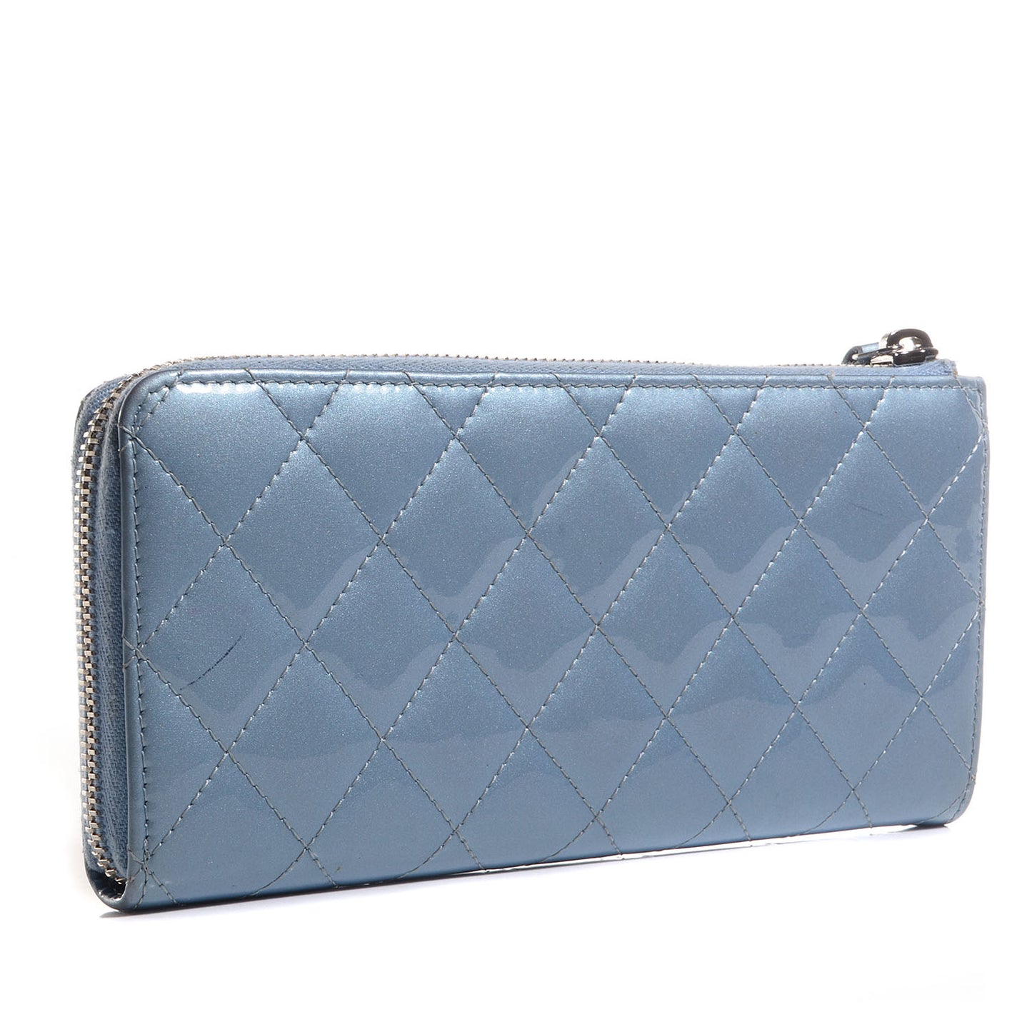 Patent Quilted Zip Wallet Light Blue