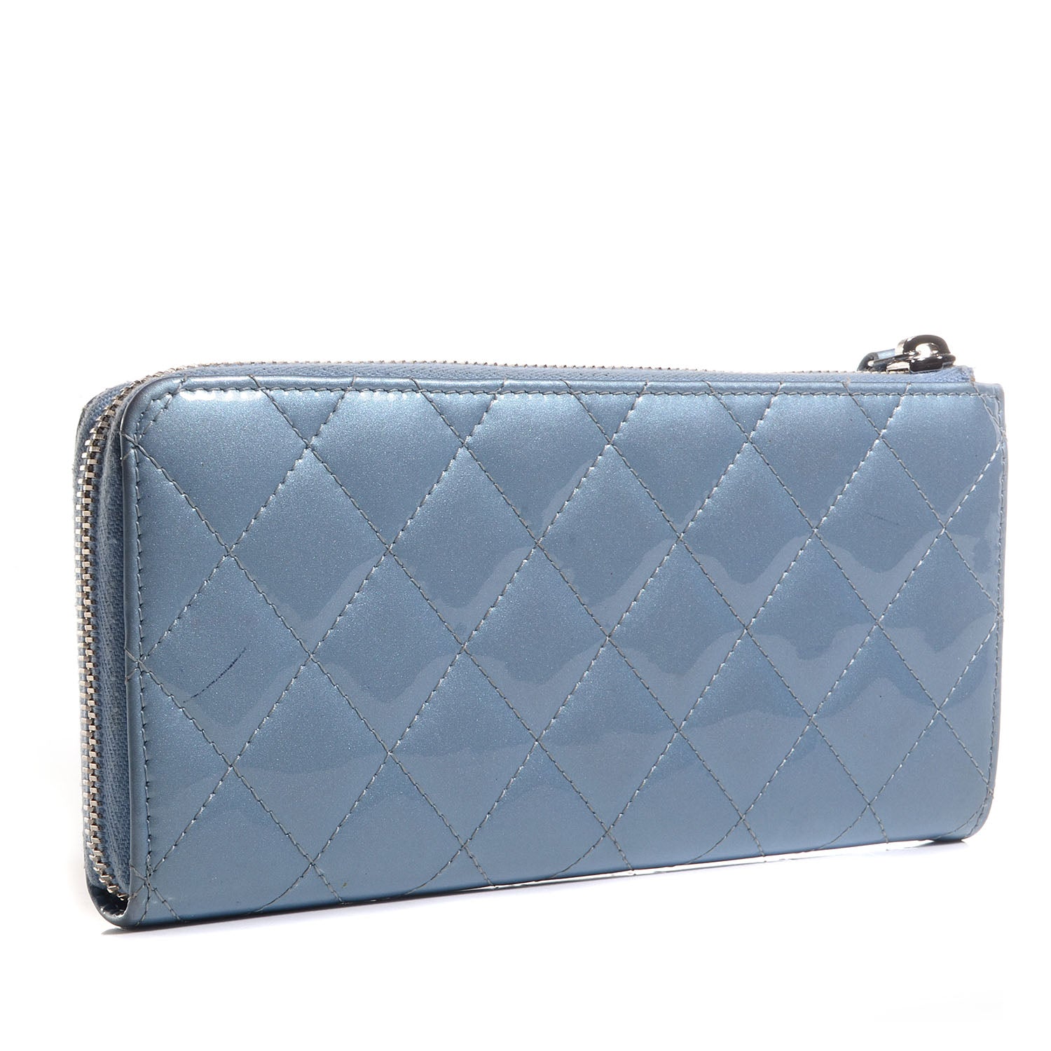 Chanel Patent Quilted Zip Wallet Light Blue 3 of 9