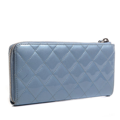 Chanel Patent Quilted Zip Wallet Light Blue 3 of 9