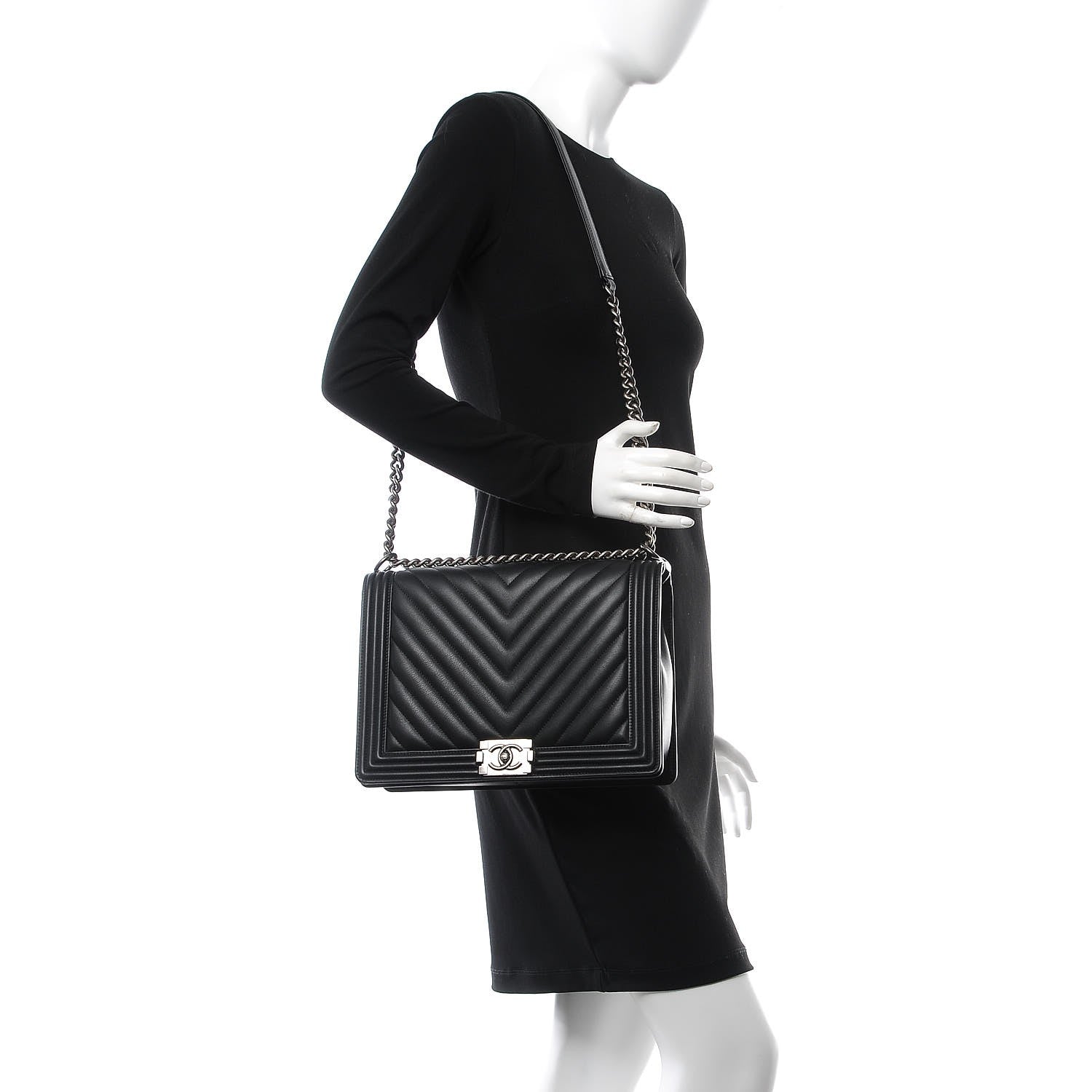 Chanel Calfskin Chevron Quilted Large Boy Flap Black 2 of 10