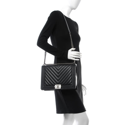 Chanel Calfskin Chevron Quilted Large Boy Flap Black 2 of 10